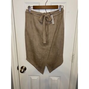 SUGAR LIPS Midi‎ Skirt Womens Small Tan Brown Faux Suede Wrap Tie Waist NWT